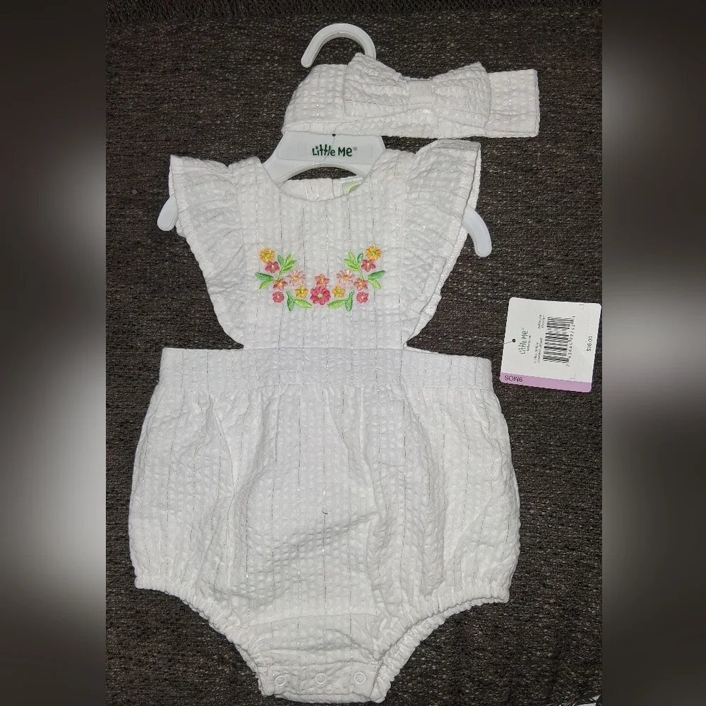 Little Me White Diaper Cover with Floral Embroidery